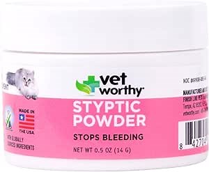Vet Worthy Styptic Powder for Cats - Wound Care Formula to Stop Bleeding from Minor Cuts, Nail Clipping, Declawing - Blood Stopper Powder with Ferric Subsulfate - 0.5oz
