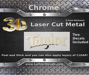 Taylor Guitar Restoration 3d laser cut metal Peel and Stick Guitar Decal M66
