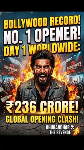 Bollywood’s No. 1 Opening! 🏆😱 Day 1: ₹236 Crore Worldwide! 🔥#cinemascoop #shorts #dhurandhar2