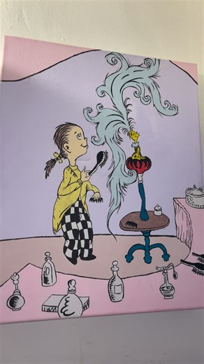 Found this hand painted One Fish Two fish, Red Fish Blue Fish picture at the thrift store 🤩 idk why it ended up there but i am so grateful to have it. #drsuess #thriftfinds