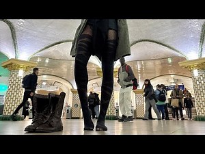 Tights In Public - Paris, France (Gare Du Nord) Wearing Patterned Sheer Pantyhose & Fishnet Tights!
