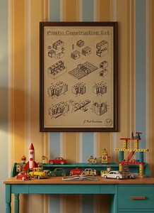Vintage Toy Brick Patent Print | Construction Block Blueprint Wall Art | Retro Playroom Decor | Gift for Architect | Digital Download - Etsy