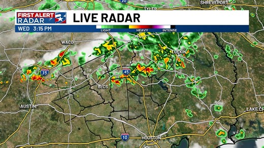 Radar Update: Storms are pushing south across the area that capable of producing gusty winds up to 40 mph, quarter size hail, and heavy rainfall. Activity is expected to persist through the afternoon where strong to severe storms are possible. | KBTX Media