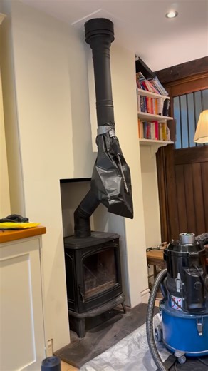 The Chimney Sweep of Cheshire - Funky sweep today in Davenham. Something a little different for you all this sweep was done via a sweep hatch in the flue pipe. But the stove still received the full works reblacken, clean, sweep, smoke tested. #chimney #chimneysweep #logburner #cheshire #stove #fireplace #fire #creasote #tools #davenham | The Chimney Sweep Of Cheshire