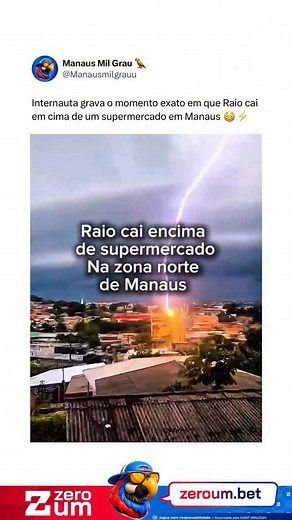 28K views · 48 reactions | Um internauta registrou o momento exato em que um raio atingiu o teto de um supermercado em Manaus, durante a forte chuva que caiu na cidade. Já viram um raio cair perto de vocês? ⚡️️ | Manaus Mil Grau | Facebook
