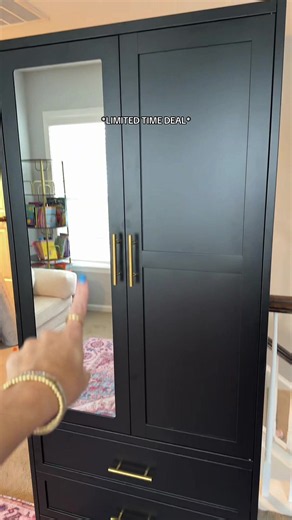 Metal armoire wardrobe closet cabinet w/ built in mirror #armoire #clothesstorage #closetorganization
