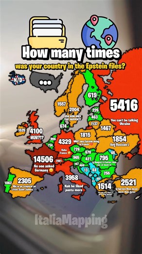 How many times was your country in the Epstein files? | ItaliaMapping #fypシ゚viral #geography #map