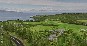 Maui Hawaii Aerial v16 low level drone flyover Kapalua Plantation Golf Course towards Honolua Bay capturing lush fairways and breathtaking pacific ocean views - Shot with Mavic 3 Cine - December 2022