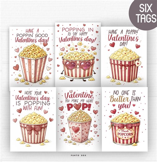 Valentine Popcorn Tags Printable Set of 6 | Poppin’ by Gift Cards| 2.5x3.5|classroom Favor Tags - Etsy