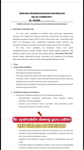 Program Pelaksanaan Kokurikuler kelas 4 SD lengkap 1 Semester Lengkap LKPD dan penilaian Cek link file word di komentar | Syafruddin Daeng Guru Udhin