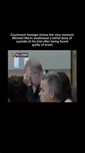 @terrifichistory on Instagram: "Courtroom footage captures the shocking moment when Michael Marin ingested a lethal dose of cyanide during his own trial, immediately after being convicted of arson. Marin, a wealthy businessman from Arizona, had been on trial for setting fire to his Scottsdale home, allegedly in an attempt to collect insurance money. Upon hearing the guilty verdict, he produced a vial of cyanide and swallowed it in front of the court, collapsing shortly afterward. Despite efforts