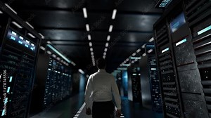 Software-defined perimeter SDP. IT Administrator Activating Modern Data Center Server with Hologram. Stock Video