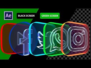 SOCIAL MEDIA ICONS 3D ANIMATED GLOWING GLASS VERSION BLACK SCREEN GREEN SCREEN