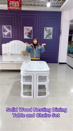 Solid Wood Nesting Dining Table and Chairs Set