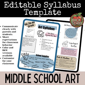 Middle School Art Syllabus  | Visual Arts Editable Syllabus Template Google™