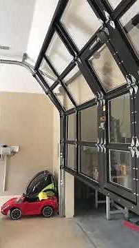 Contemporary Aluminum & Clear Tempered Glass Garage Door with Passage Door