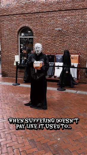 1.8K views · 19 reactions | Pinhead from the #hellraisermovie is now roughing it on the streets of Salem, Massachusetts #salem #pinhead #hellraiser #horrorcosplay #streetperformers #dontforgettotip #downtownsalem #salemmassachusetts #salemmass #tipping #halloweenreels #streetsofsalem | Creepy AF | Facebook