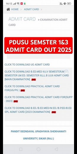 PDUSU SEMESTER 1 & 3 ADMIT CARD OUT 2025 | PDUSU ADMIT CARD 2025 DOWNLOAD #shorts