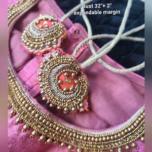 New Handmade Custom Pink Raw Silk Gold Saree Blouse with Maggam Work
