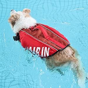 Dog Life Jacket, Inflatable Life Jacket Red Air-in Swimming Safety& Comfort for Water Adventure in Dog Life Vests for Boating with Reflective Words, for Furry Companion-Size M