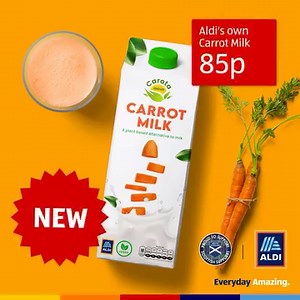 You've tried Soy and Almond; Oat Milk has recently swept the nation, but have you had Carrot Milk!? Milked from the finest Scottish carrots, and filtered through the purest streams of highland rainwater; Carota Iocus Carrot Milk is the high protein, low milk solution to your milky needs. Reserve yours online now: https://bit.ly/3JXNr31 | Aldi Scotland