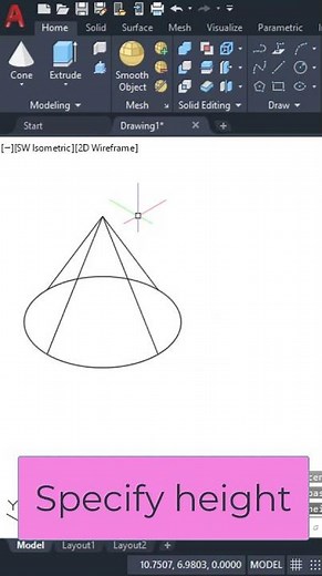 Draw cone by autocad #shorts
