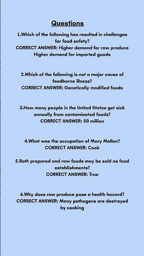 Food Safety Exam 1 Questions and Answers