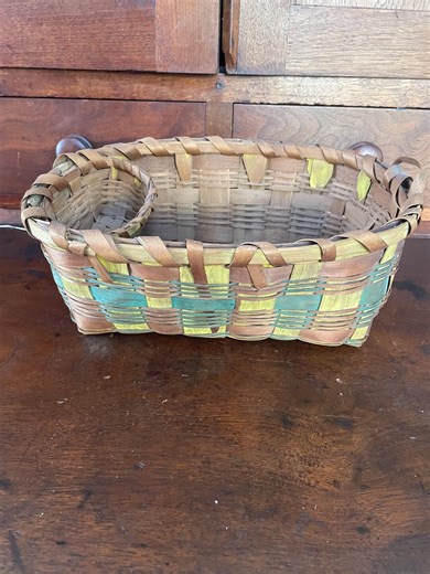Antique Hand Woven Native American Painted Ash Basket With Yellow and Green Paint and Inside Pocket - Etsy