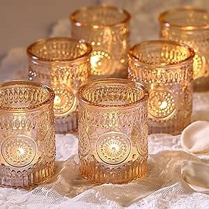 Lanttu Gold Votive Candle Holder Set of 12, Glass Tea Lights Candle Holders for Wedding Table Centerpieces, Birthday Parties and Home Decor