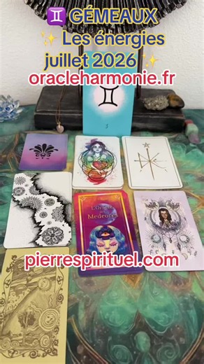 ♊ Gémeaux – Les énergies de juillet 2026 ✨ Découvrez votre guidance complète du mois avec les énergies générales, l’amour, le travail et les finances, les événements et révélations, le message des guides, votre protection énergétique, la pierre qui vous accompagnera durant ce mois ainsi que le message final. 💎 Pierre du mois 🔮 Guidance complète Si vous souhaitez une guidance personnalisée ou un thème astral, rendez-vous sur oracleharmonie.fr. La pierre du mois est disponible sur pierrespiritue