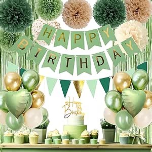 Sage Green Birthday Decorations, Birthday Party Décor, Gold Green Balloons Olive Happy Birthday Banner Fringe Curtain Background, Neutral Decorations for Women Men