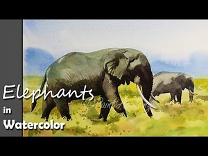 Watercolor Painting : Elephants | step by step