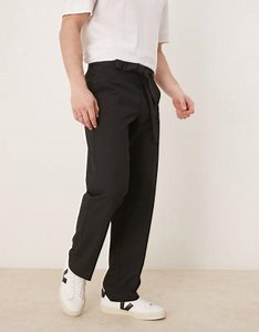 ASOS DESIGN - Pantalon habillé coupe droite avec ceinture dans le même tissu - Noir | ASOS