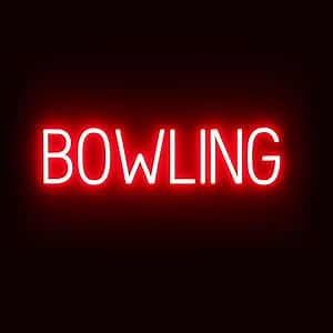 SpellBrite BOWLING Sign | Entertainment-Related Sign with Neon Look, Red LED Light Source | 27.1" x 6.3"