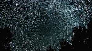 Time lapse of Star trails in the night sky. Stars move around a polar star. 4K