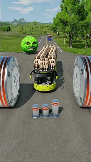 Long Colourful Capsule Buses vs Hydraulic Crush - BeamNG.drive