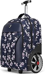 YH&GS Rolling Backpack Floral, Waterproof with Wheels for Business, College Student and Travel Commuter, Carry on Laptop Compartment, Fit 17 Inch Laptop, Wheeled Adults, 20inch