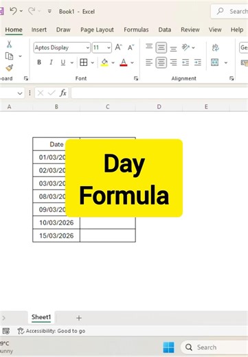 || How to put day through date via formula in excel | Text Function ||