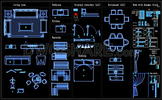 102. Dynamic AutoCAD Blocks for Interior Design – Living Room, Kitchen, Bedroom