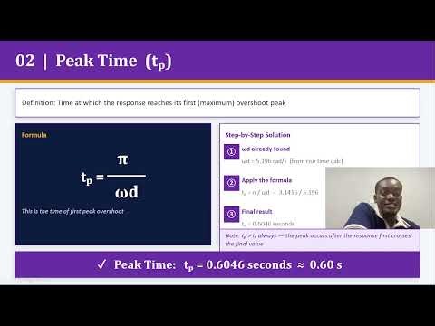Finding rise time, peak time, settling time and peak overshoot of a second order control system