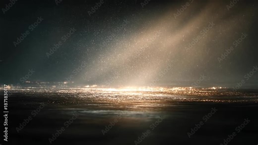Bitcoin coin launched from crypto rocket concept. A surreal scene depicting light beams and sparkling particles in a dark environment.