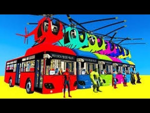 LEARN COLORS Bus Helicopter w Spiderman for Children | Cars Superheroes for Kids | Spiderman cartoon