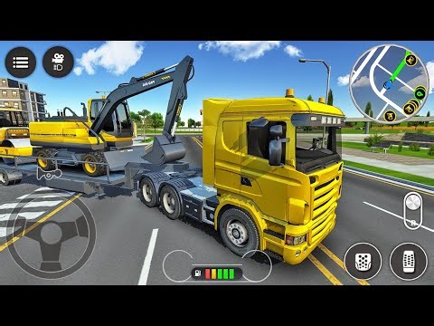 Transporting Heavy Excavator to Construction Site - Long Trailer Truck Driving - Android Gameplay