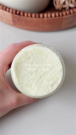 Coconut & lime body scrub 🥥🍋‍🟩☁️ This DIY sugar scrub smells so creamy and fresh! More fun recipes at the top of my page 🫶 #bodyscrub #sugarscrub #DIY #diybodyscrub #scrub