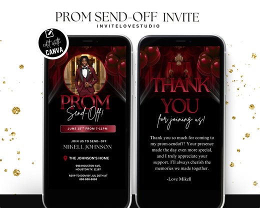 Digital Prom Sendoff Invite, Editable Men Prom Party Sendoff Invitation, Prom King Send off Flyer, Red Prom Party Announcement - Etsy