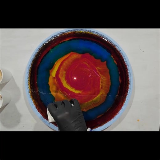 This NEW MOLD Should Become A Best Seller! To make this colorful Round Druzy Trinket Dish (XL) I used the "SuperNova" technique. For the "SuperNova" technique I used resin inks, pigment drops, an interference mica pigment and a pigment paste. After drying and unmolding I added a nice image with pva glue on top of the middle part of this druzy tray. After the pva glue was dry I added a final resin layer on top of the image. Colors I used are mango, sangria, praline, campari, blue, aurora gold, wh