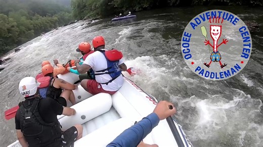 Surf it up with Paddleman and friends at Staging Eddy on the Middle Ocoee! #rafting #OcoeeRiver #stagingeddy #paddleman | Ocoee Adventure Center