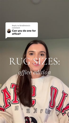Had question about Office Rug sizes come up! I love offices because you have so much flexibility based on the space your office is in, but my style preference is a larger rug that expands beyond the sides of the desk and chairs 🪑 Which option do you prefer? | Willow & Fig Design Co.
