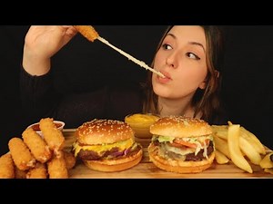 ASMR HAMBURGER | Peynir Patates Kızartması | Döke saça Yemek Sesleri Türkçe MUKBANG