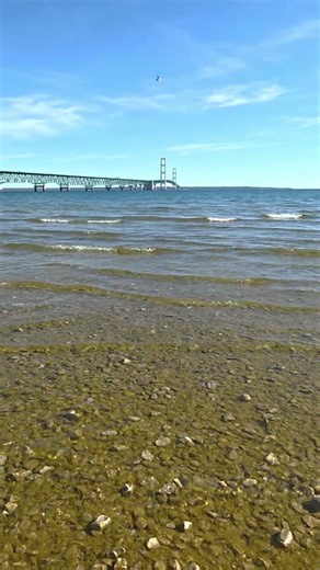 Add this to your Michigan bucket list:📍Mackinaw City🌊 Lake Huron 🌉Mackinac Bridge